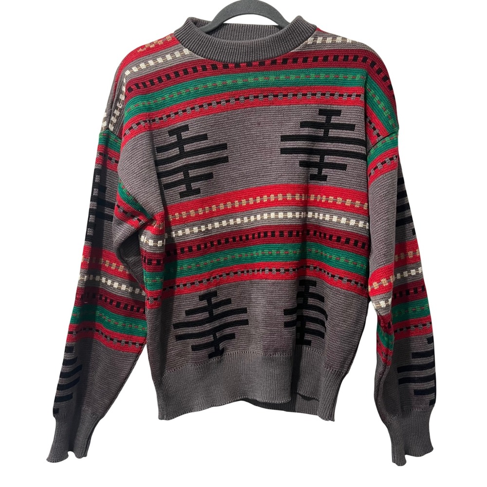 Pendleton Wool Sweater Aztec Western‎ Wear Mens Large Grey Southwestern USA